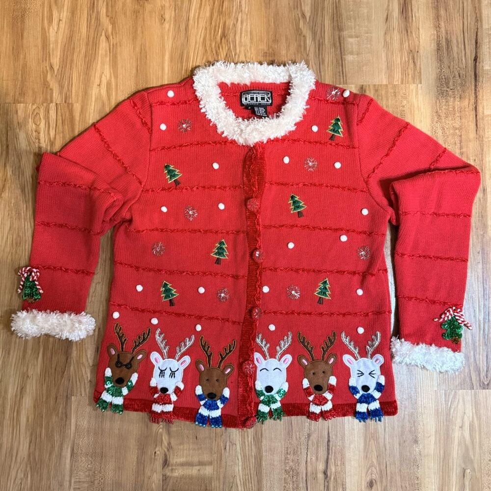 Berek Ugly Christmas Sweater Cardigan Reindeer Grandmacore Kidcore Size S